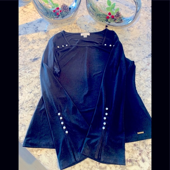 Calvin Klein Black Blouse with pearls (size Medium) - Picture 2 of 4